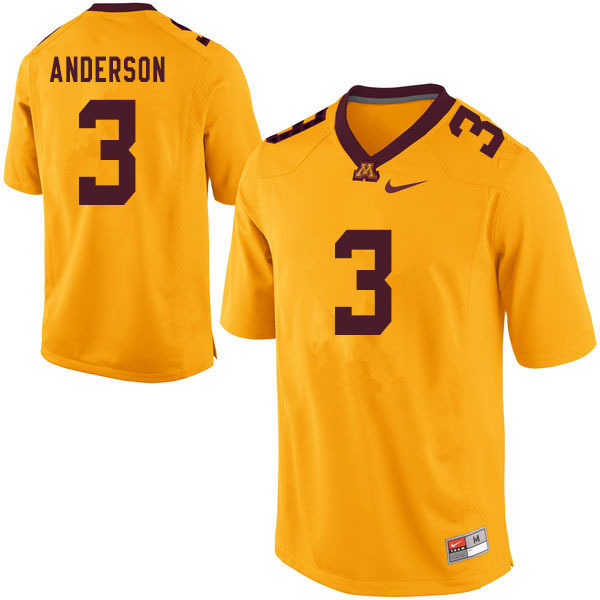 Men #3 MJ Anderson Minnesota Golden Gophers College Football Jerseys Sale-Yellow